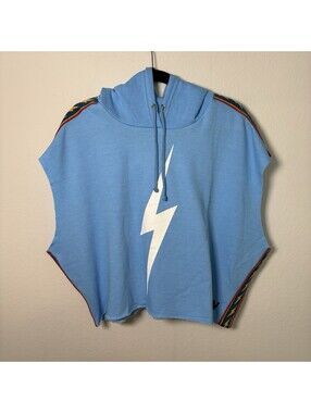 NWT Aviator Nation Bolt Striped Sleeveless Cropped Pullover Hoodie Blue Size XL